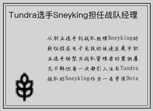 Tundra选手Sneyking担任战队经理
