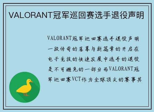 VALORANT冠军巡回赛选手退役声明