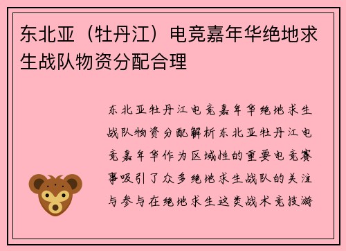 东北亚（牡丹江）电竞嘉年华绝地求生战队物资分配合理