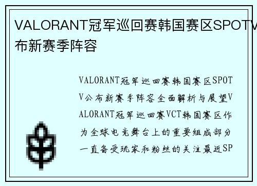VALORANT冠军巡回赛韩国赛区SPOTV公布新赛季阵容