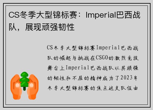 CS冬季大型锦标赛：Imperial巴西战队，展现顽强韧性