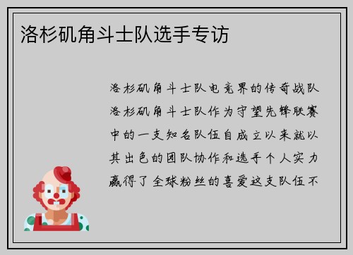 洛杉矶角斗士队选手专访